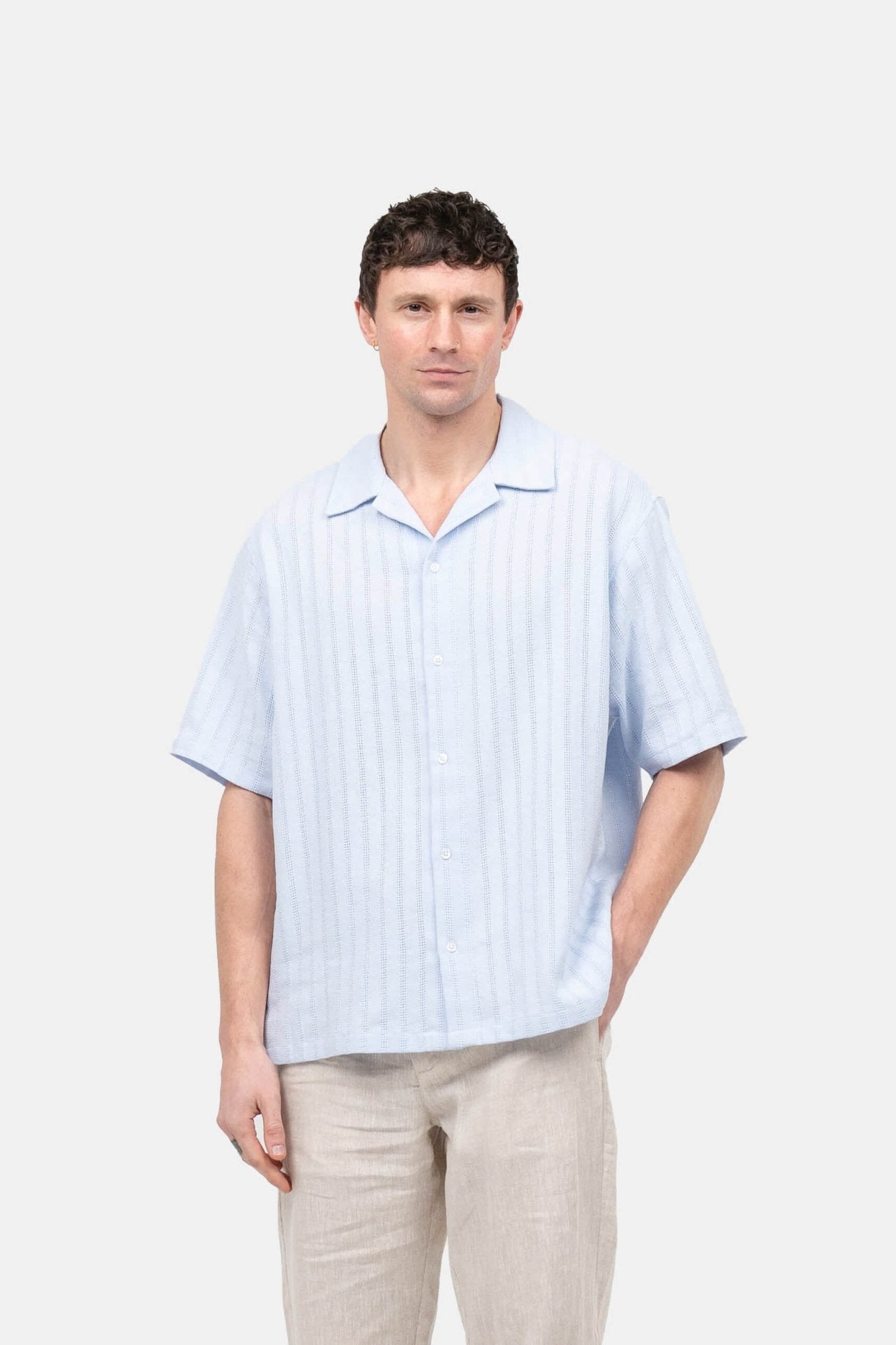 Kortærmet Strikskjorte Lyseblå | Skagen-clothing.dk